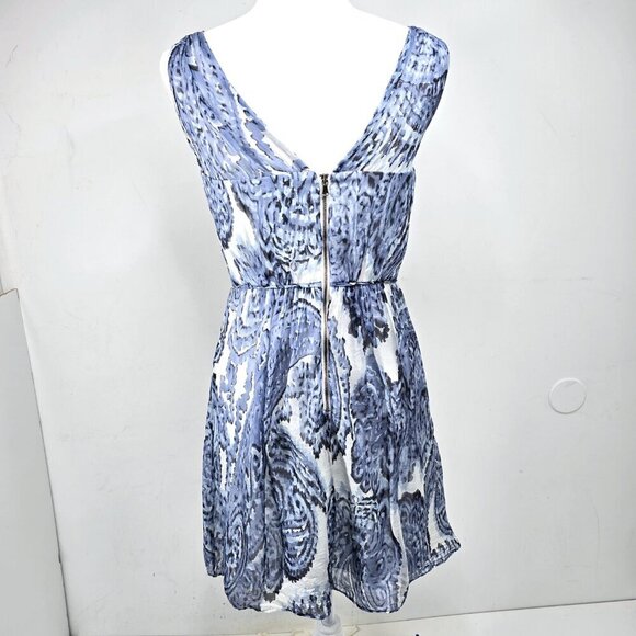 Milly Blue White Silk Watercolor Paisley Painting Grecian Mini Dress - Picture 5 of 12